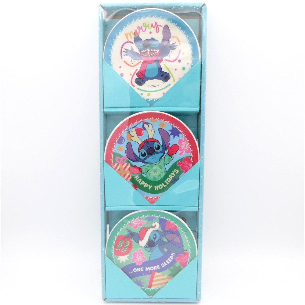 Ruz Disney Stitch 3 ct Decorated Plate Set 5" Porcelain Christmas Holiday Decor